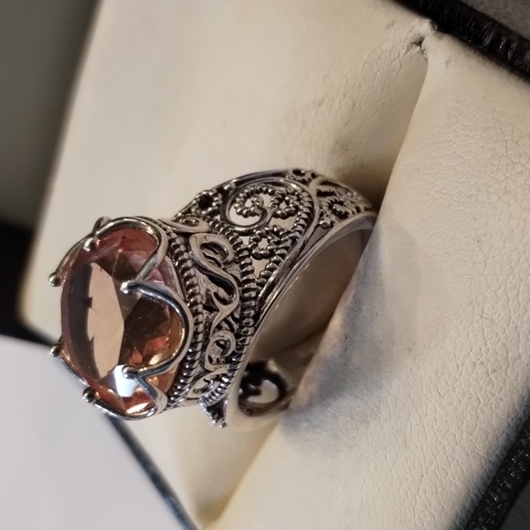 7ctw Genuine Morganite Quartz Platinum/ 925 Sterling Silver. Size 8 - Picture 2 of 8